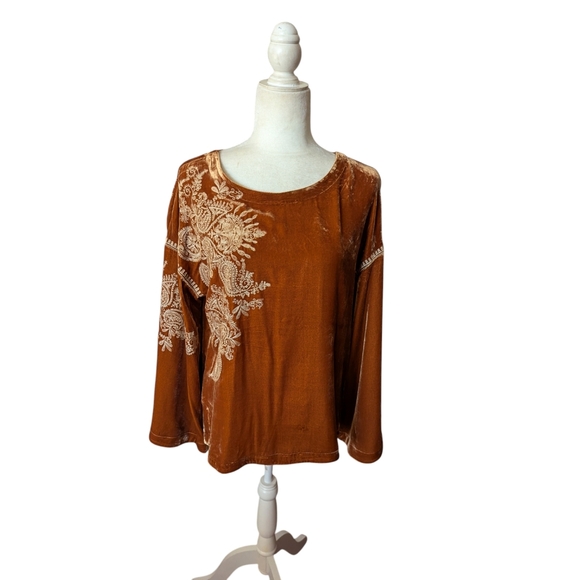 Sundance Dreams Harvest Caramel Orange Embroidered Velvet Tunic Whimsigoth XS - Picture 2 of 16